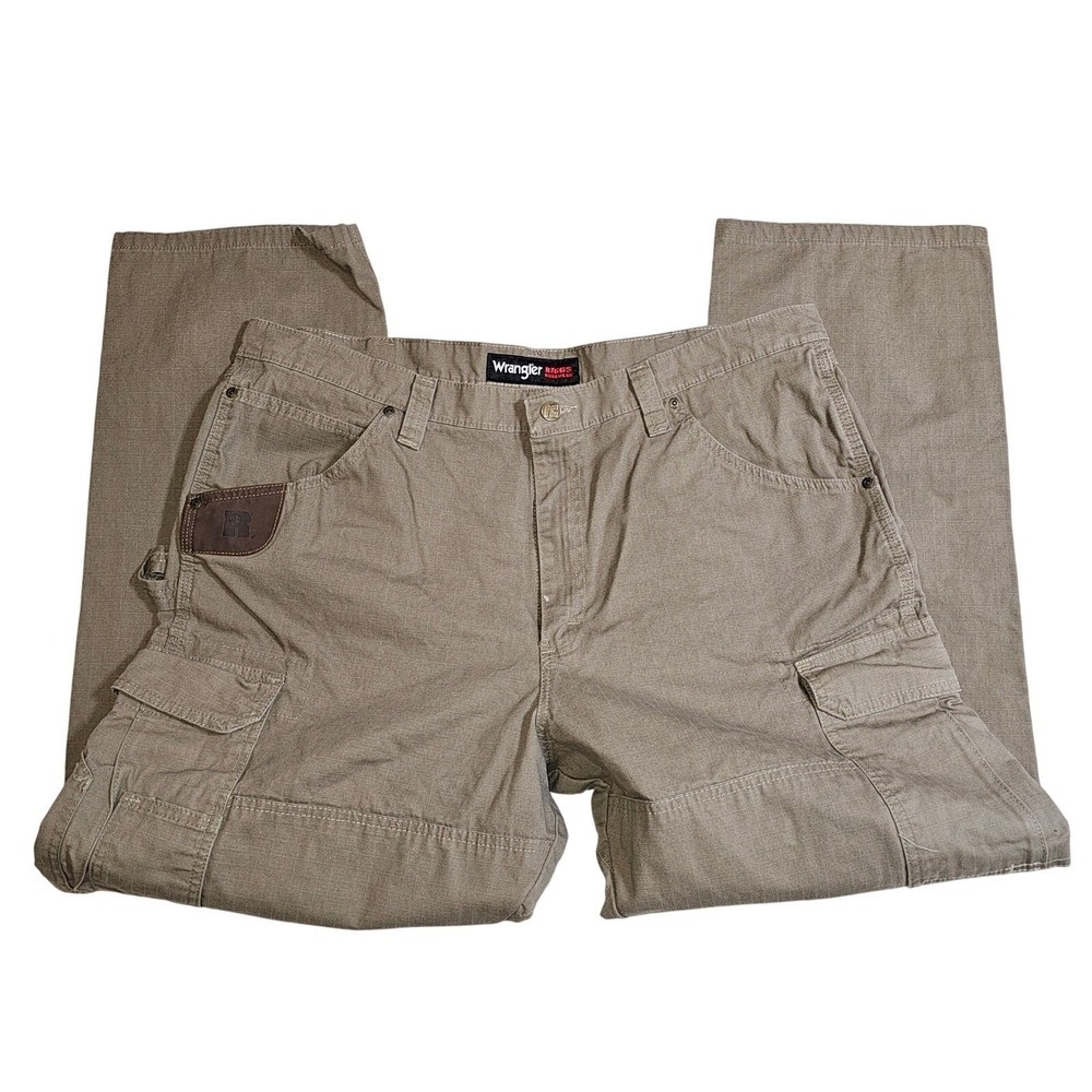 Mens Wrangler Riggs Workwear Rugged Khaki Cargo Work  Pants 100% Cotton 40x30
